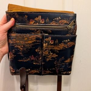 Blue Horse Design Leather Cross Body Purse